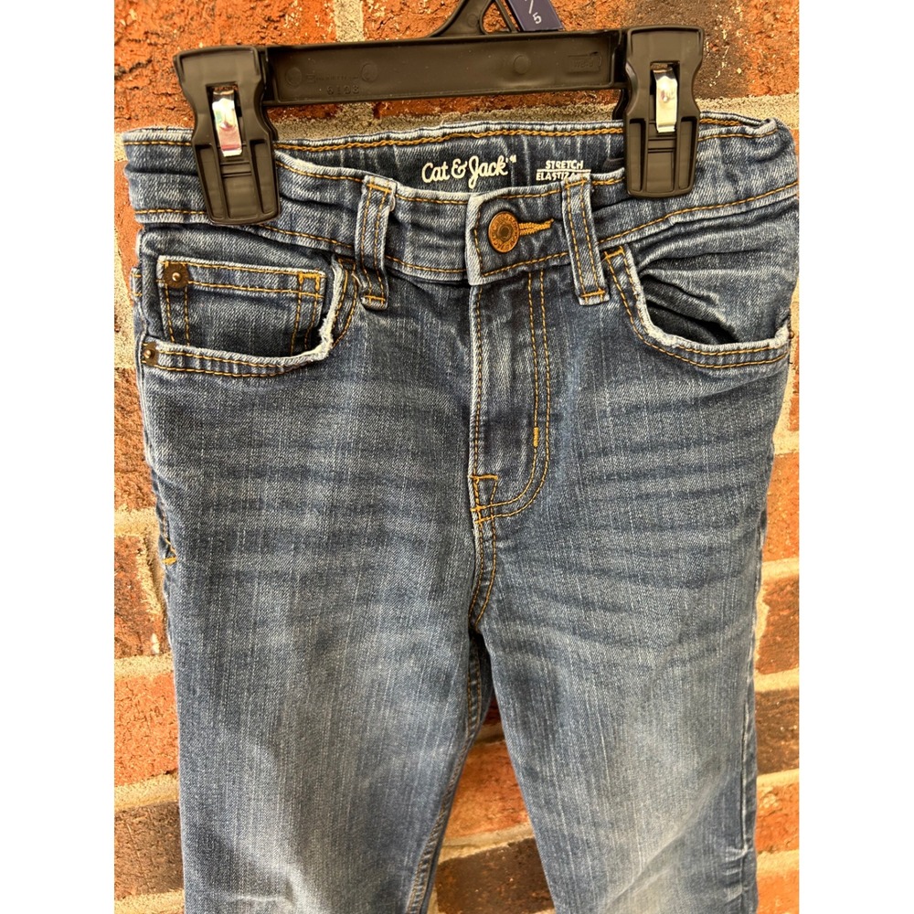 Cat & Jack Boys Blue Stretch Bootcut Jeans Size 7 Medium Wash Adjustable Waist